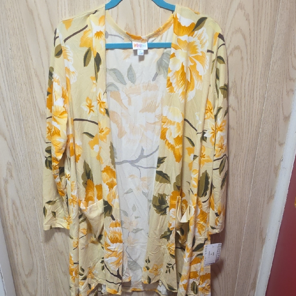 LuLaRoe CAROLINE- Yellow and Cream Floral Cardigan